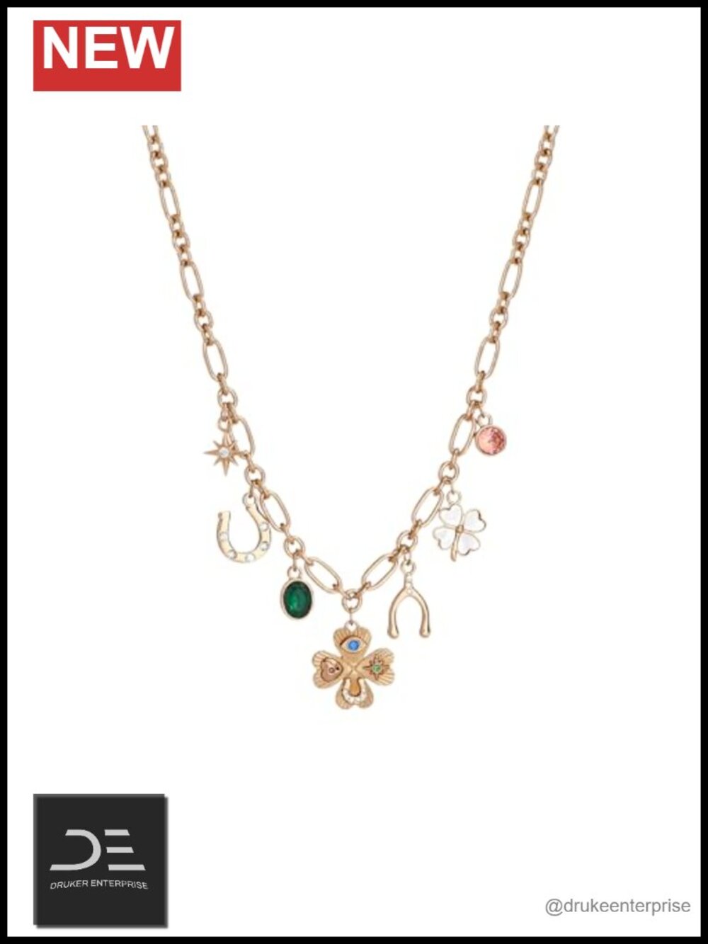 Charm Necklace Four Leaf Clover Pendant Brass Eco Friendly Nickel Free